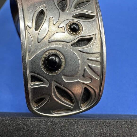 Vintage Fossil Womens Watch Wide Stainless Steel Cuff Leather Band 90’s Bracelet - Picture 11 of 15